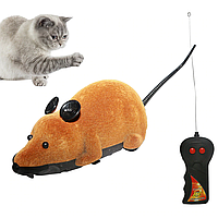 Радиоуправляемая игрушка мышка рыжая на пульте управления для кошек крутящийся интерактивная электронная