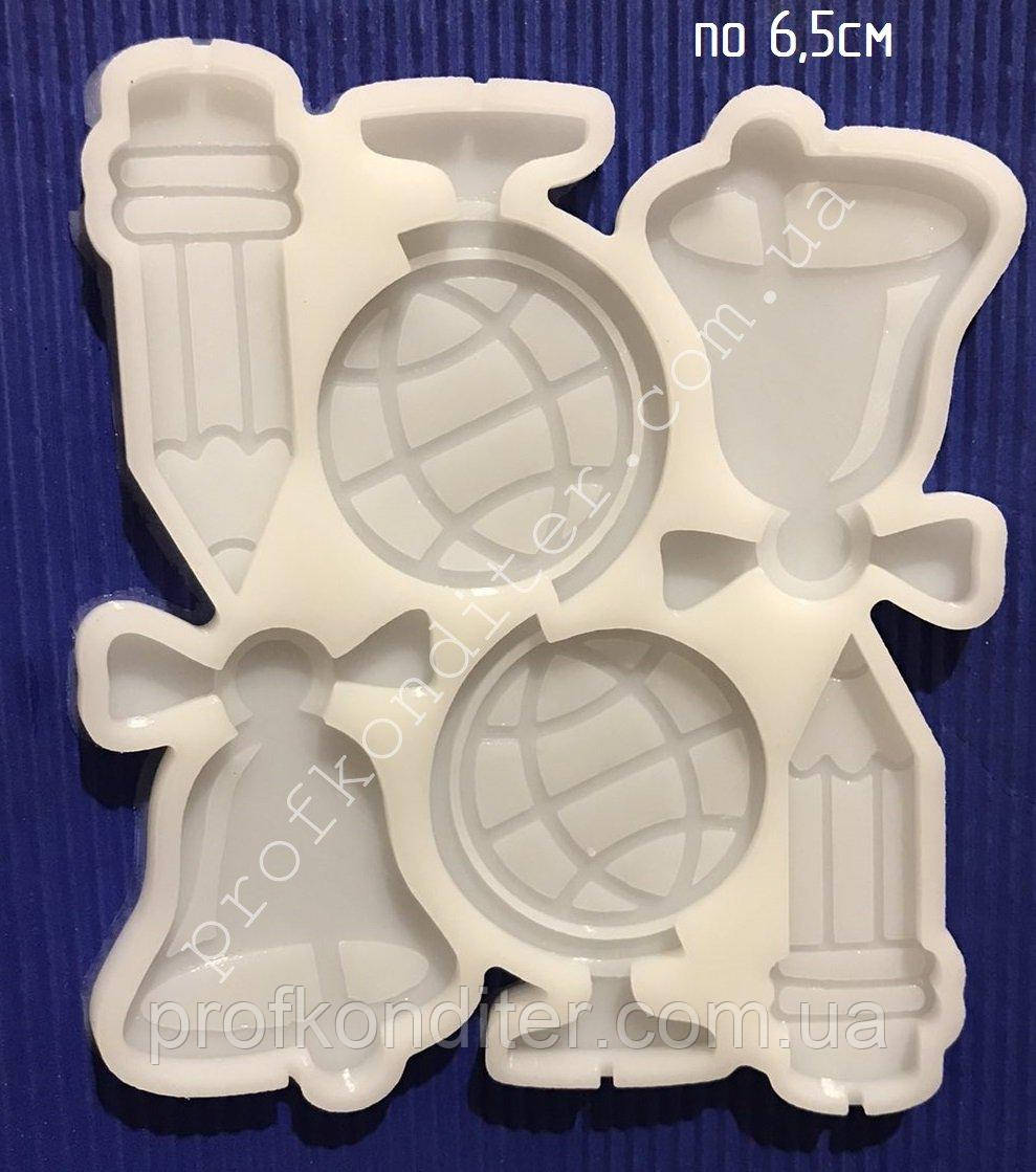 ЕКСКЛЮЗИВ! Силіконовий Молд для карамелі та ін "Шкільний набір - глобус, дзвіночок і олівець", фото 1