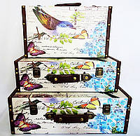 Декоративный сундук чемодан большой набор из 3-х Птичка