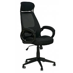 Комп'ютерне крісло Briz black в чорній тканині з підголовником, Tilt з регулюванням хитання під вагу, газліфт