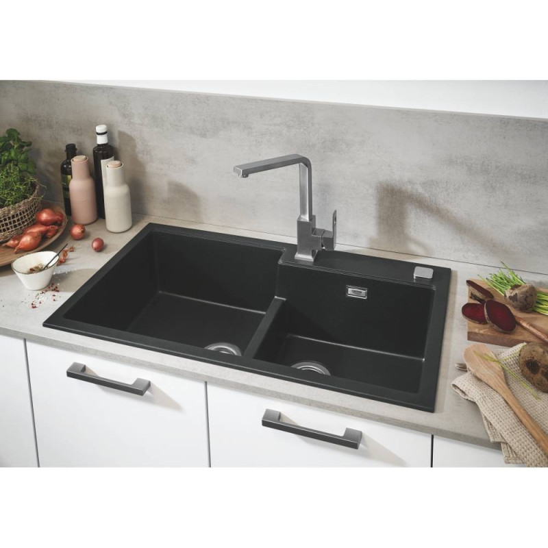 Гранітна мийка Grohe EX Sink 31649AP0 серія K400 8650 см подвійна чорна