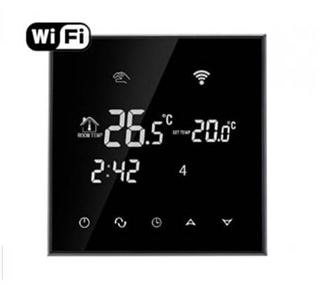 Терморегулятор програмований EcoTerm SN WI-FI Black сенсорний, фото 1