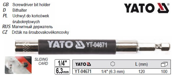 Адаптер тримач біт YATO Польща HEX 1/4" 120 мм YT-04671