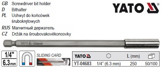 Адаптер тримач біт YATO магніт HEX 1/4" 250 мм YT-04683