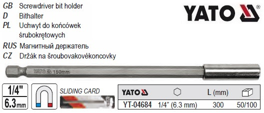 Адаптер тримач біт YATO Польща магніт HEX 1/4" 300 мм YT-04684