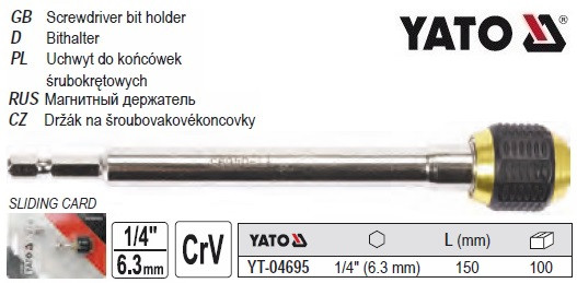 Адаптер тримач біт YATO Польща магніт HEX 1/4" 150 мм YT-04695