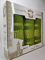 Подарунковий набір махрових турецьких рушників Зелений Versace Банне 70*140 + Лицьова 50*90 — 2 шт.
