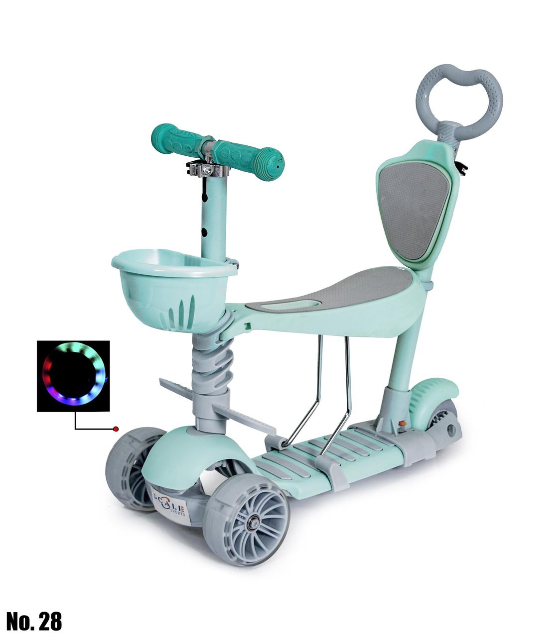 Самокат SCOOTER SMART 5 в 1 з сидінням і батьківською ручкою м'ятний широкі світяться колеса