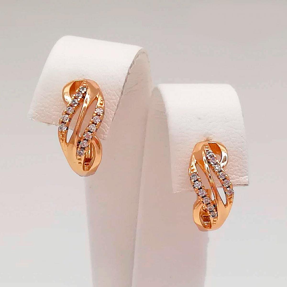 Сережки Xuping з медичного золота, білі фіаніти, позолота 18K, 24583