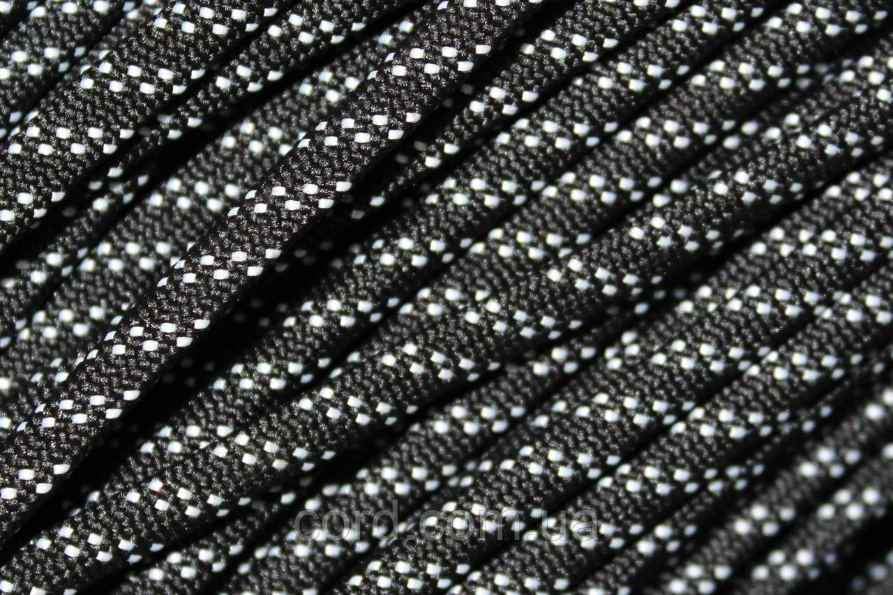 Шнур щільний плоский чехол 7мм чорний+білий моток 100м, фото 1