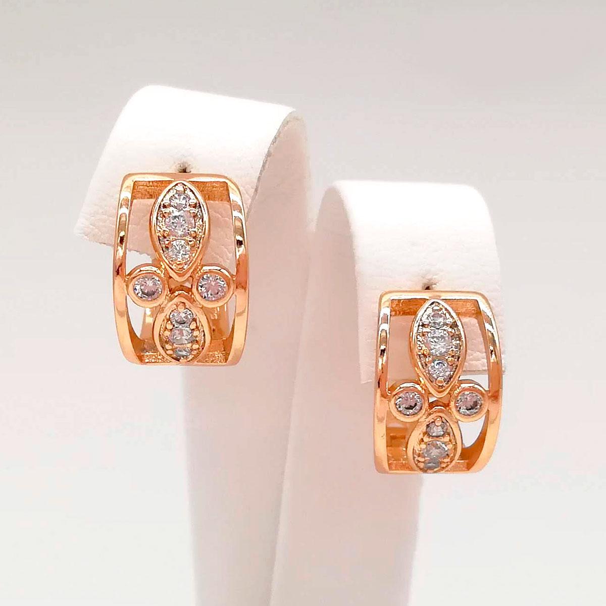 Сережки Xuping з медичного золота, білі фіаніти, позолота 18K, 24573