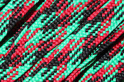 Тесьма(стрічка) шнур плоский поліестер 12мм чорний+червоний+зелений моток 100м