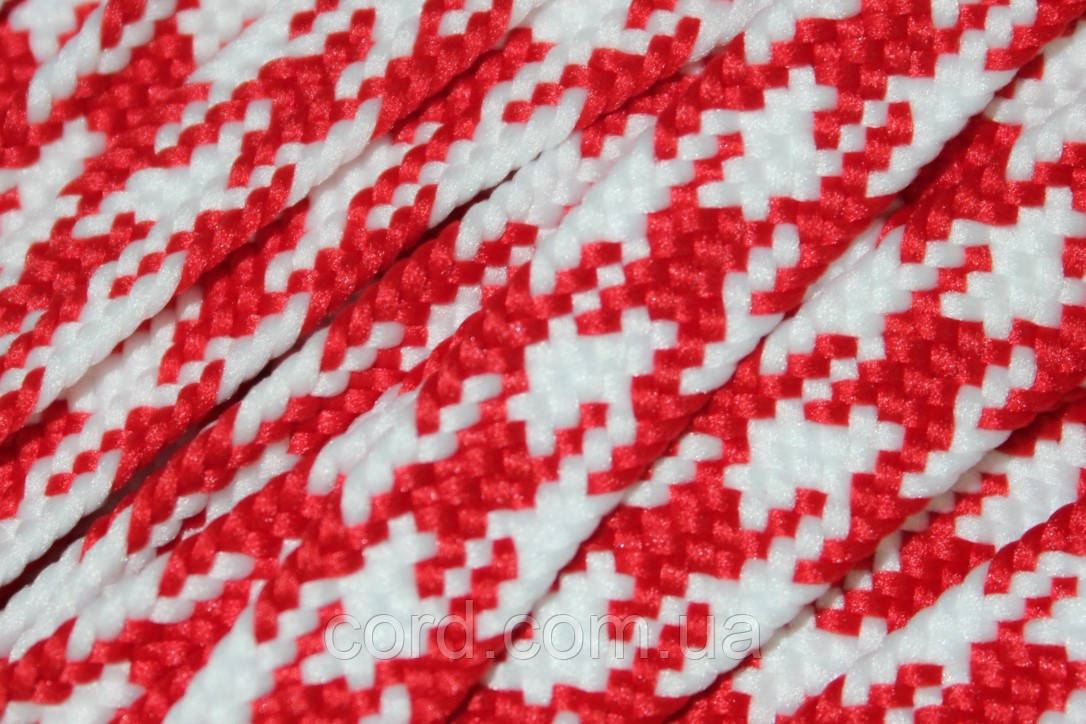 Тесьма(стрічка) шнур плоский поліестер 12мм червоний+білий моток 100м, фото 1