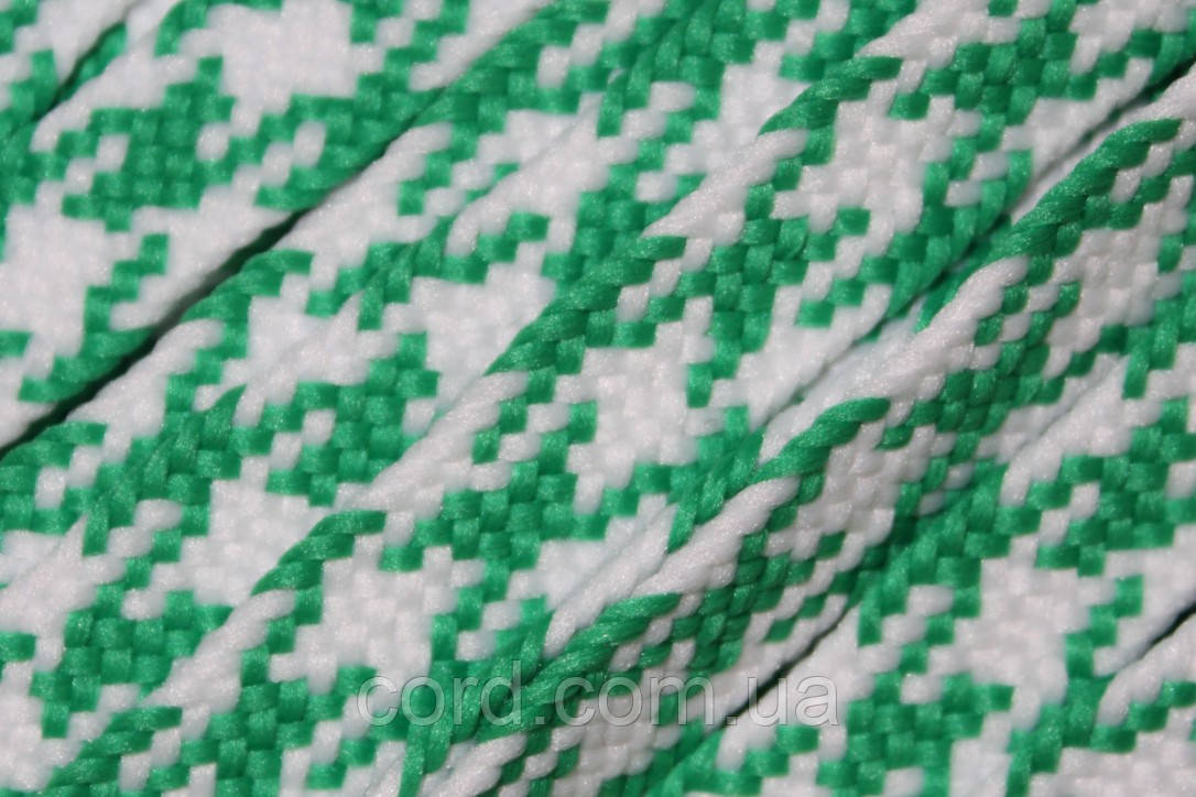 Тесьма(стрічка) шнур плоский поліестер 12мм зелений+білий моток 100м, фото 1