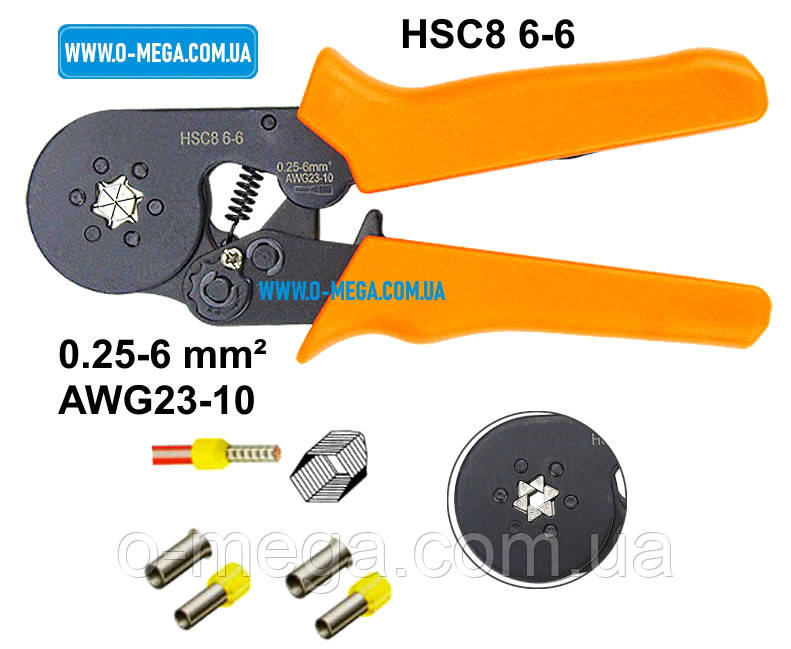 Кліщі механічні HSC8 6-6 для обпресування втулкових (трубчастих, гильзовых) наконечників 0.25-6 мм²