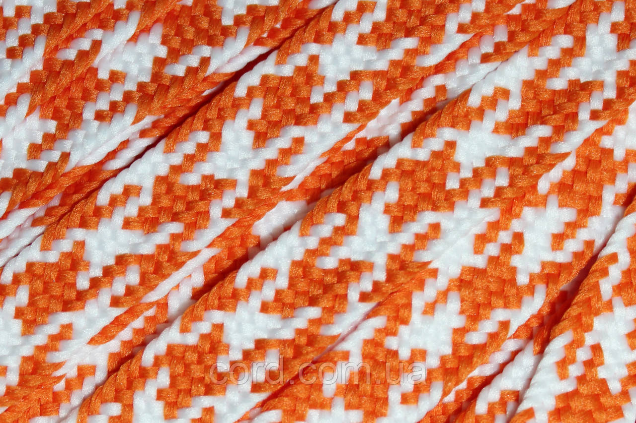 Тесьма(стрічка) шнур плоский поліестер 12мм помаранчевий+білий моток 100м, фото 1