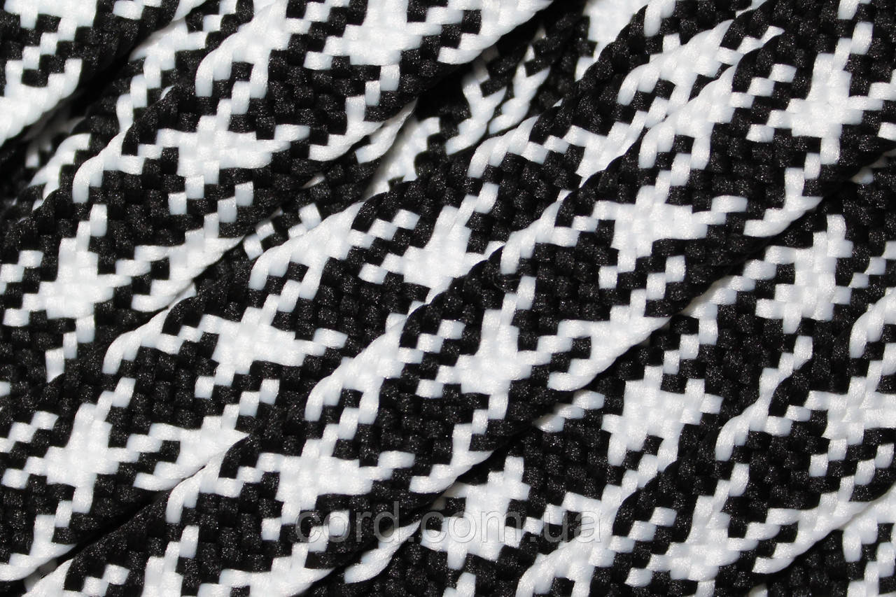 Тесьма(стрічка) шнур плоский поліестер 12мм чорний+білий моток 100м, фото 1