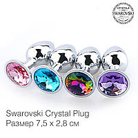 Анальная пробка S 2.8 см металлическая с камнем Swaronski Crystal Plug медицинская сталь