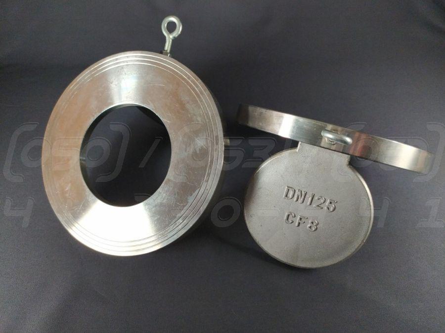 Клапан зворотний міжфланцевий нержавіючий DN125 (5") поворотний, н/ж сталь AISI304 (CF8), Ру16 (PN16), до 300°C, фото 1