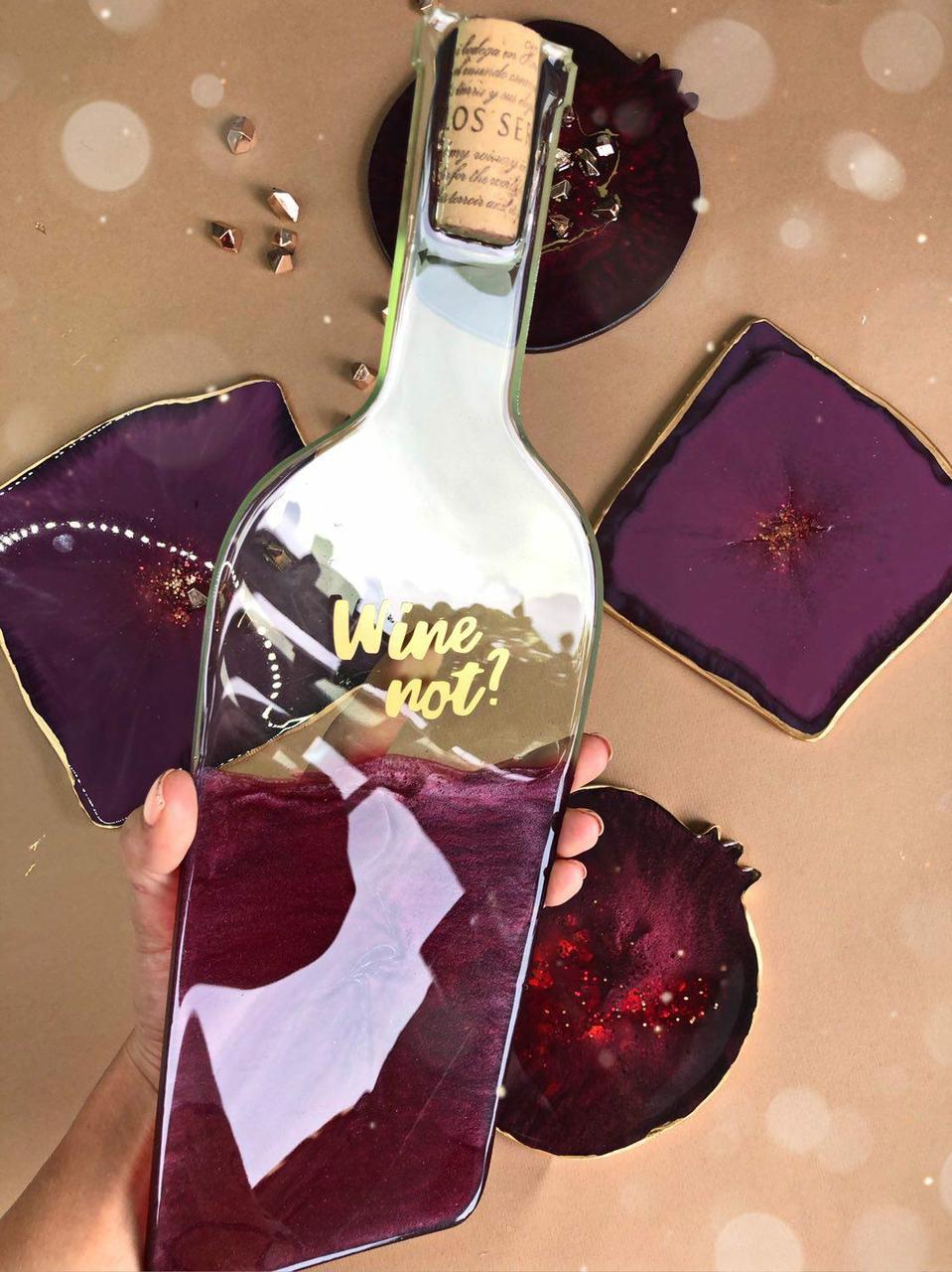 Молди для смоли для сета винний "Wine not?", Пляшка, квадратні коастери, вид на вибір