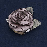 Брошь с цветком "Роза серая" из ткани d-6см