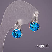 Серьги Xuping с камнями цвет голубой 18х10мм родий