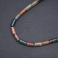 Бусины натуральный камень Яшма разноцветная цилиндр d-8х17мм нитка L-39 см