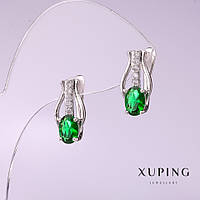 Сережки Xuping з зеленим каменем 16х8мм родій