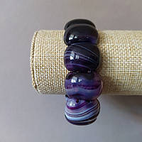 Браслет на резинке фиолетовый Агат овальные камни 18х25(+-)мм