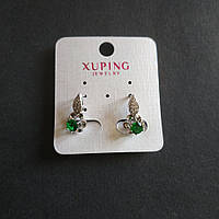 Серьги Xuping с зелеными цирконами 17х13мм родий