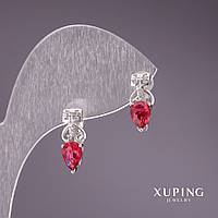 Сережки Xuping з червоними каменями 16х6мм родій