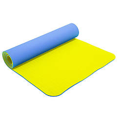 Килимок для фітнесу та йоги двошаровий TPE + TC SP-Planeta 3046-20 6 мм блакитний-жовтий