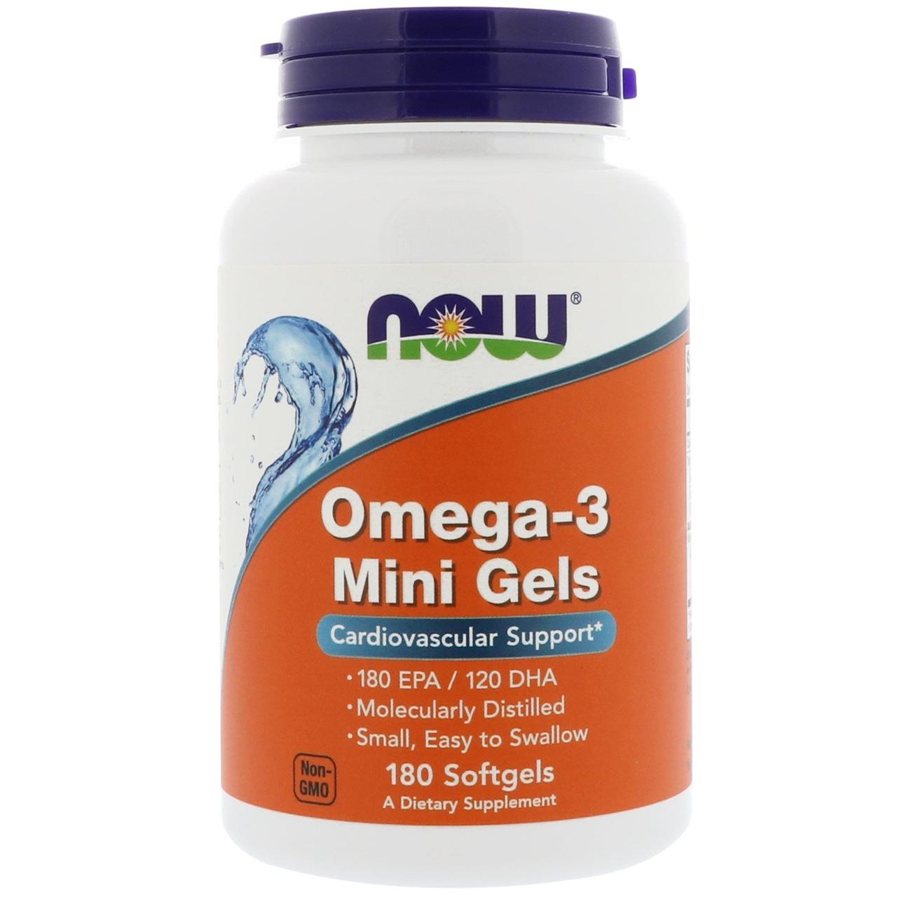 ОРИГИНАЛ!Рибий жир Now Foods Омега 3 для серцево-судинної системи 180 мінігелевих капсул із США