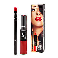 Набор для губ МАС 3 в 1 Lip Liner Lipstick & Matte Lip Gloss: комбинированная помада + карандаш