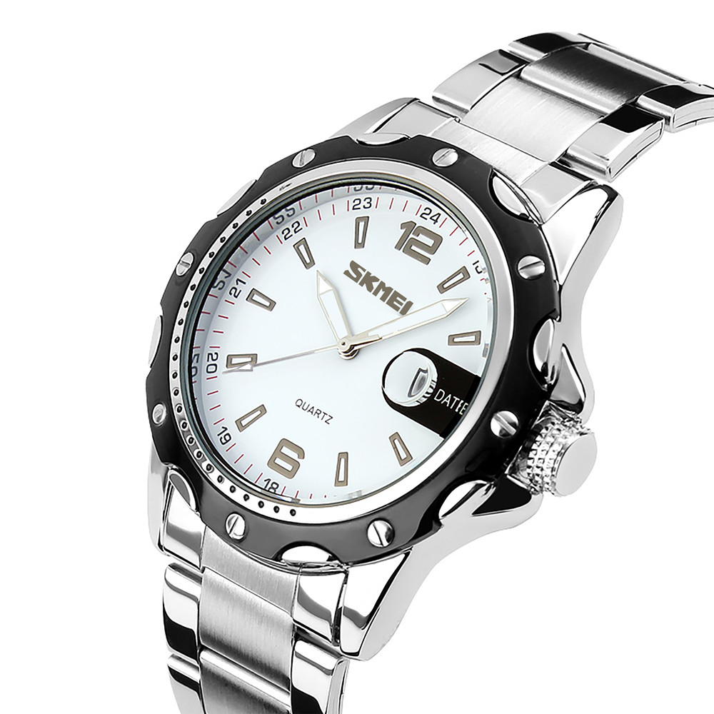 Skmei 0992 s robby steel з білим циферблатом чоловічий годинник