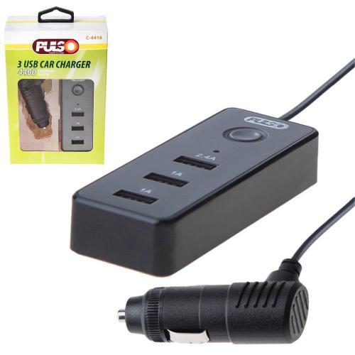 Автомобільний зарядний пристрій PULSO C-4416 3USB (12/24V — 5V 2,4 А + 2х1А) дріт 1 м (C-4416)