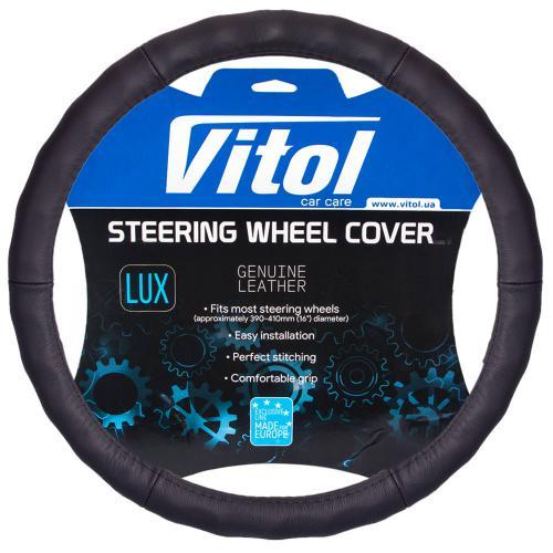 Чохол на кермо.Оплетка на кермо автомобіля чорна шкіра. М (37-39 см) Шкіряне обплетення керма, фото 1