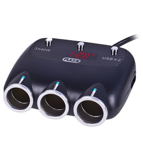 Розгалужувач прикурювача PULSO 3 виходи + 2 USB 2400 mA 12/24V SC-3003 провід +вольтметр (SC-3003)