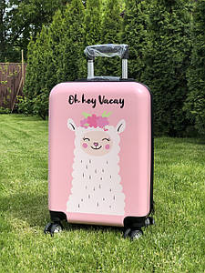 Пластиковий чемодан дитячий з принтом лама для ручної поклажі