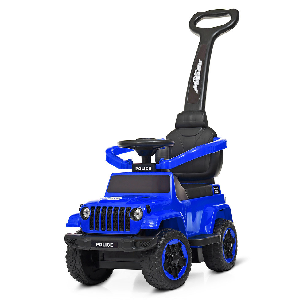 Каталка Толокар з батьківською ручкою Bambi M 4288-4 синій, світло фар, музика, захисний бортик, фото 1