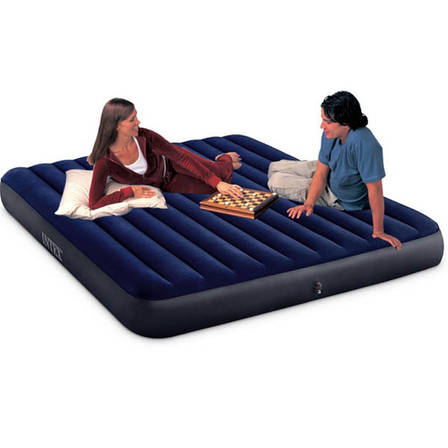 Надувний велюровий двомісний матрац Intex 64759, 152х203х22 см. синій, фото 1