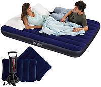 Комплект! Матрац Intex надувний двомісний 64765, 152х203х22 см + ручний насос + 2 подушки