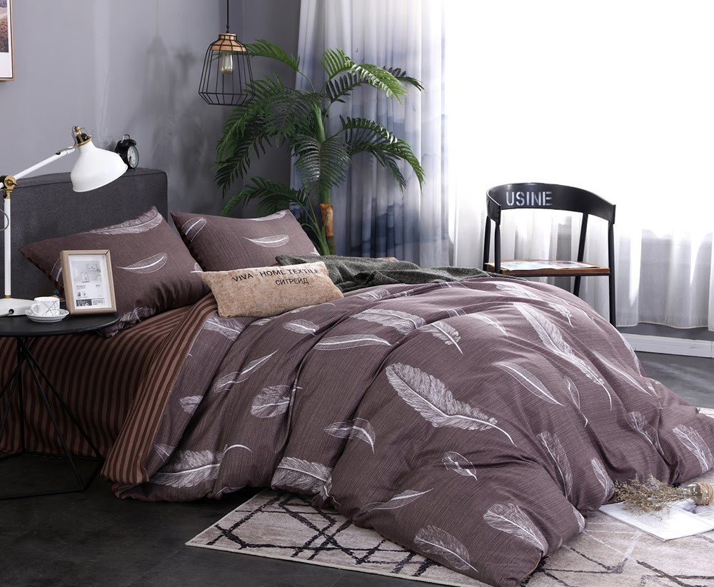 Сімейна постільна білизна бязь голд -Перо коричневе
