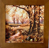 Картина из янтаря Пейзаж У лесу, картина пейзаж з бурштина В лісі 40x40 см