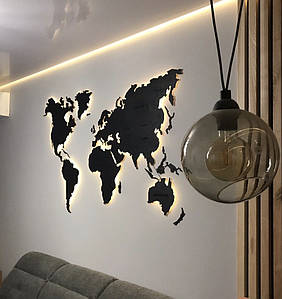 Дерев'яна карта Світу з LED-підсвіткою і гравіюванням 200х120 см