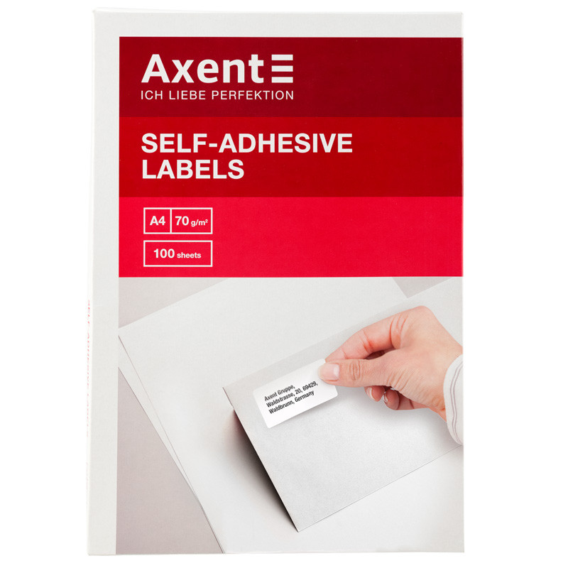 Етикетки з клейким шаром 1 шт/лист Axent 210*297 мм 2460-А // 100 листів/уп 2