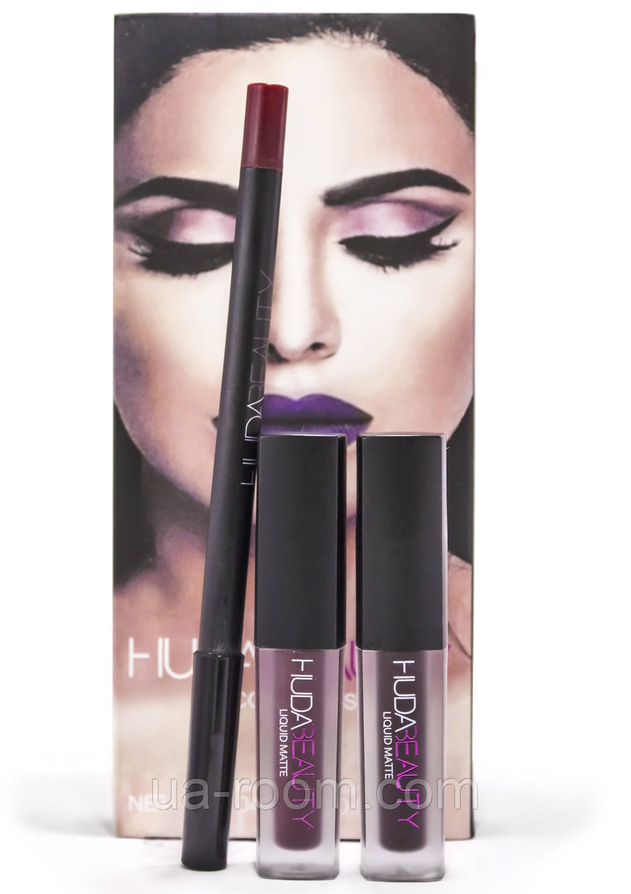 Набір Huda Beauty Lip Contour Set 2 помади + олівець VIXEN & FAMOUS 3