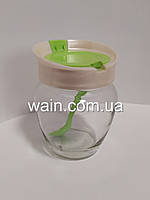 Скляна ємність 550 мл зелена для харчових продуктів з пластиковою кришкою і ложкою Everglass