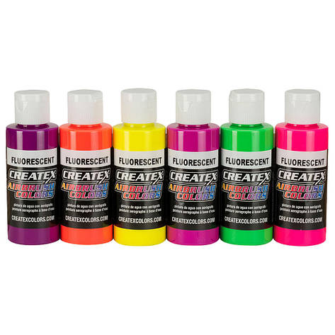 Набір флуоресцентних фарб 6 шт по 60 мл Createx Colors 5802, фото 1