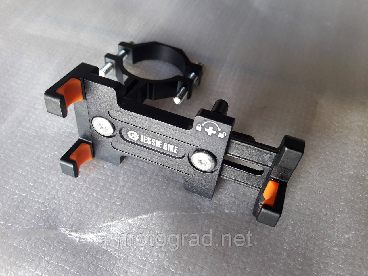 Тримач для телефона на кермо металевий чорний з бічним гвинтом, фото 1